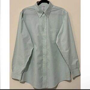 Brooks Brothers Button Down Shirt Mens Large Regent Fit Green/white